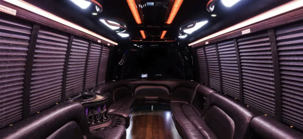 Party bus interior on a Los Angeles charter